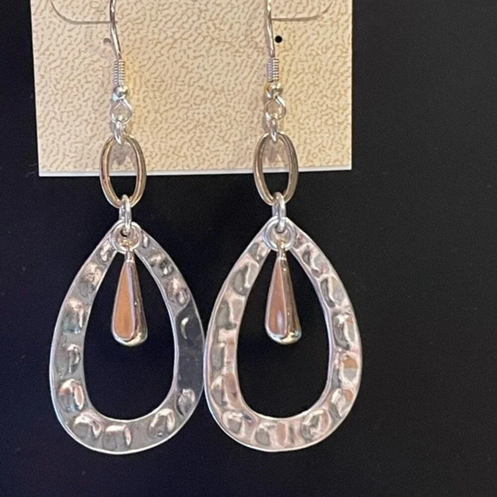 Hannah essentials 2 tone silver gold tear drop earrings 2 3/4 inch - Picture 1 of 7